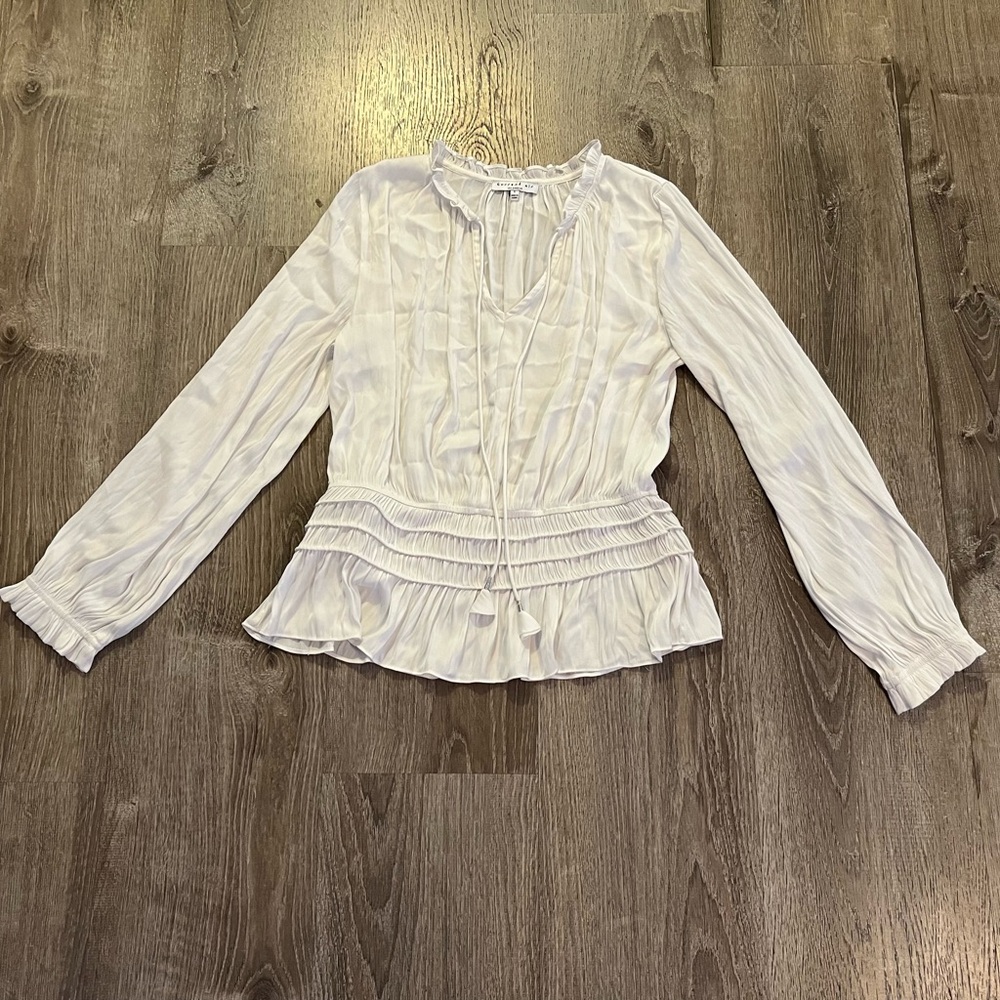 Anthropologie Current Air Shirred Waist Split Neck Top